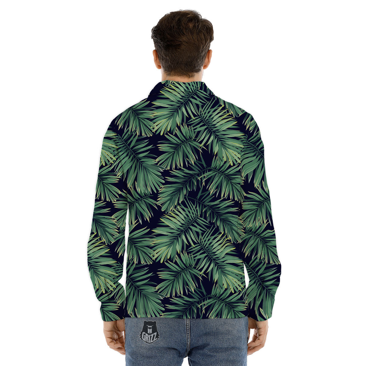 Dark Green Palm Tree Print Pattern Men's Dress Shirts-grizzshop