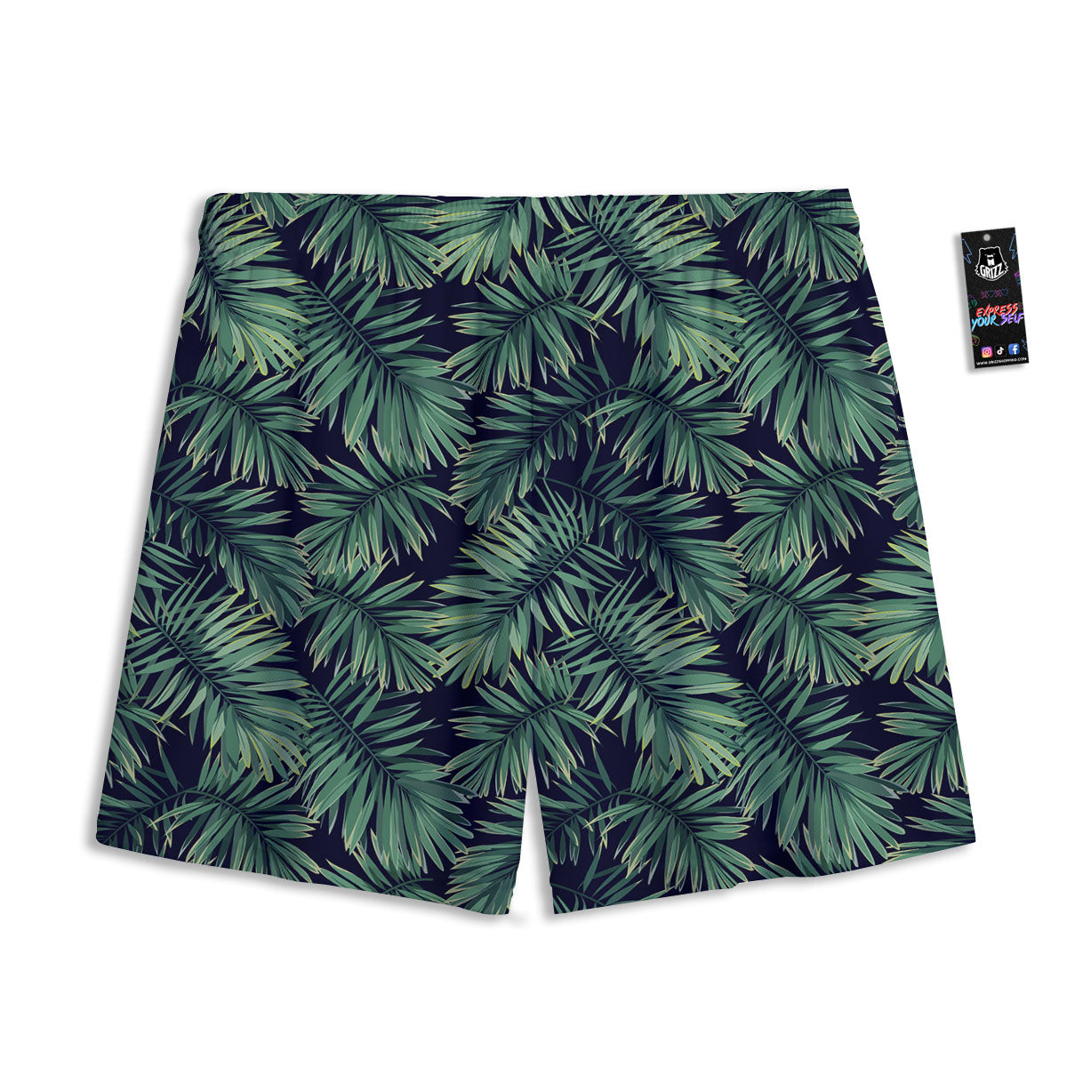 Dark Green Palm Tree Print Pattern Mesh Shorts
