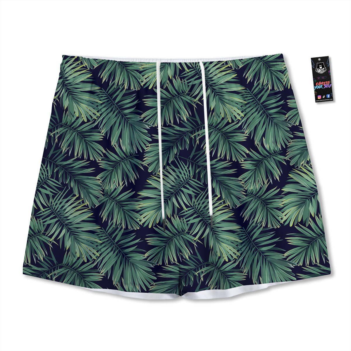 Dark Green Palm Tree Print Pattern Mesh Shorts