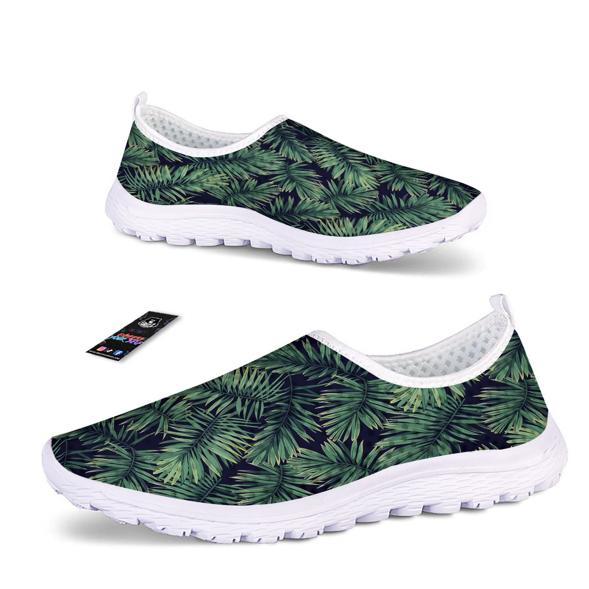 Dark Green Palm Tree Print Pattern Nurse Shoes-grizzshop