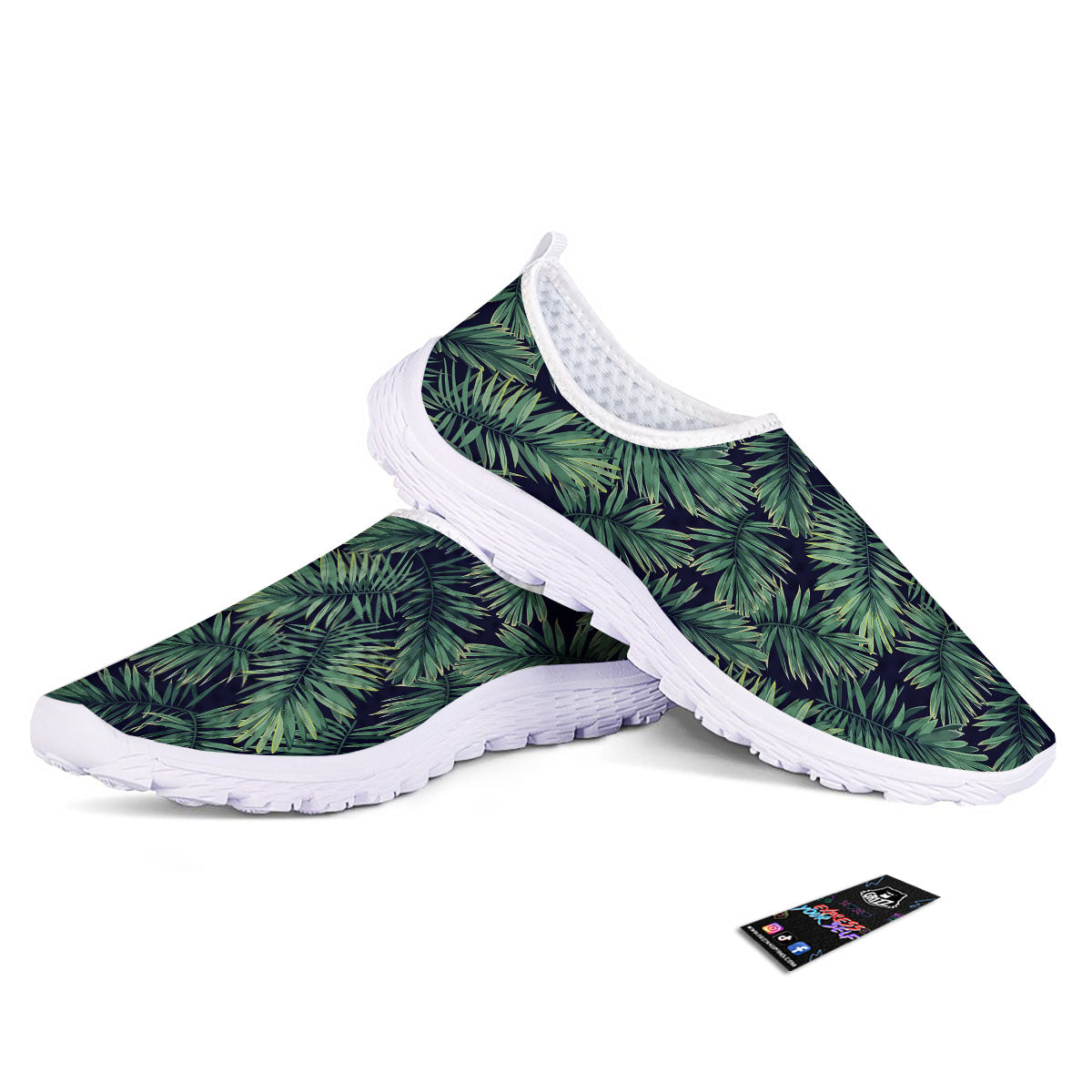 Dark Green Palm Tree Print Pattern Nurse Shoes-grizzshop