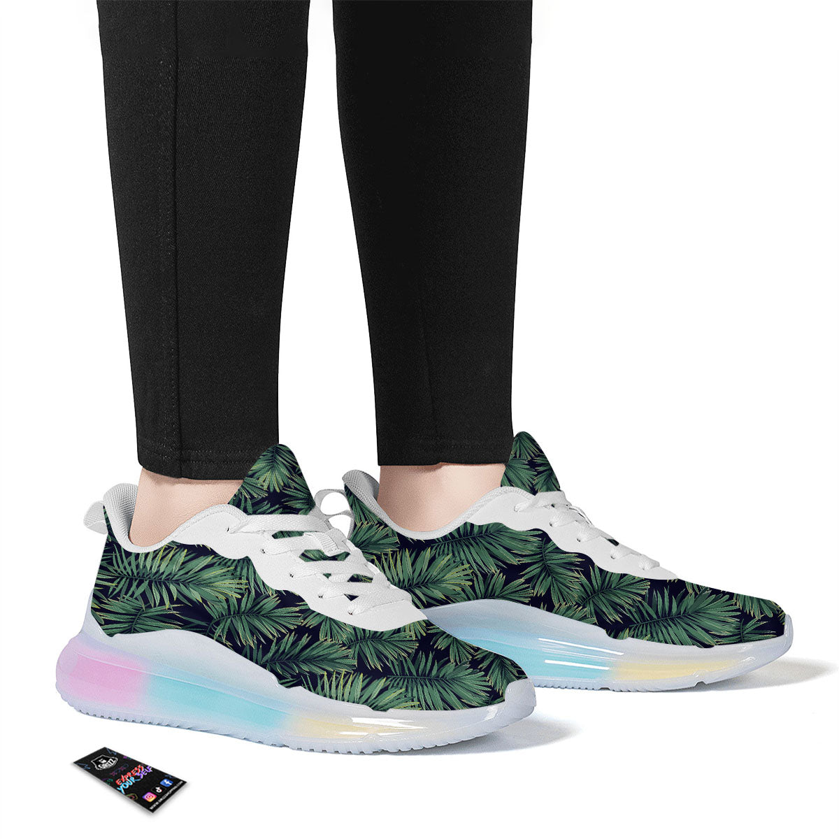 Dark Green Palm Tree Print Pattern Running Sneakers-grizzshop