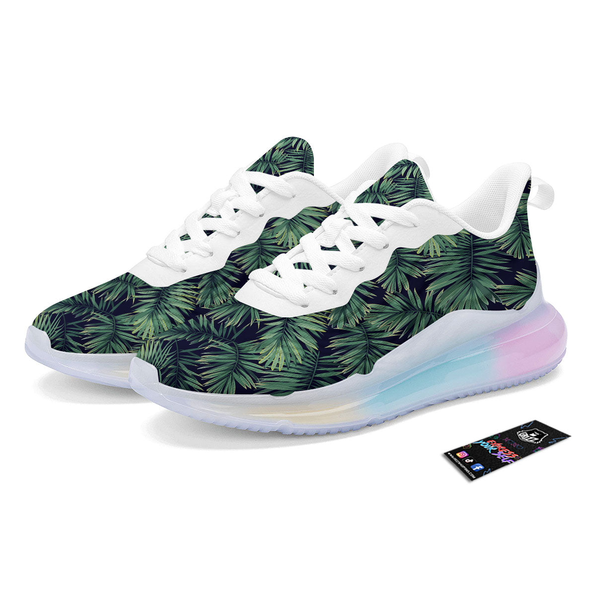 Dark Green Palm Tree Print Pattern Running Sneakers-grizzshop