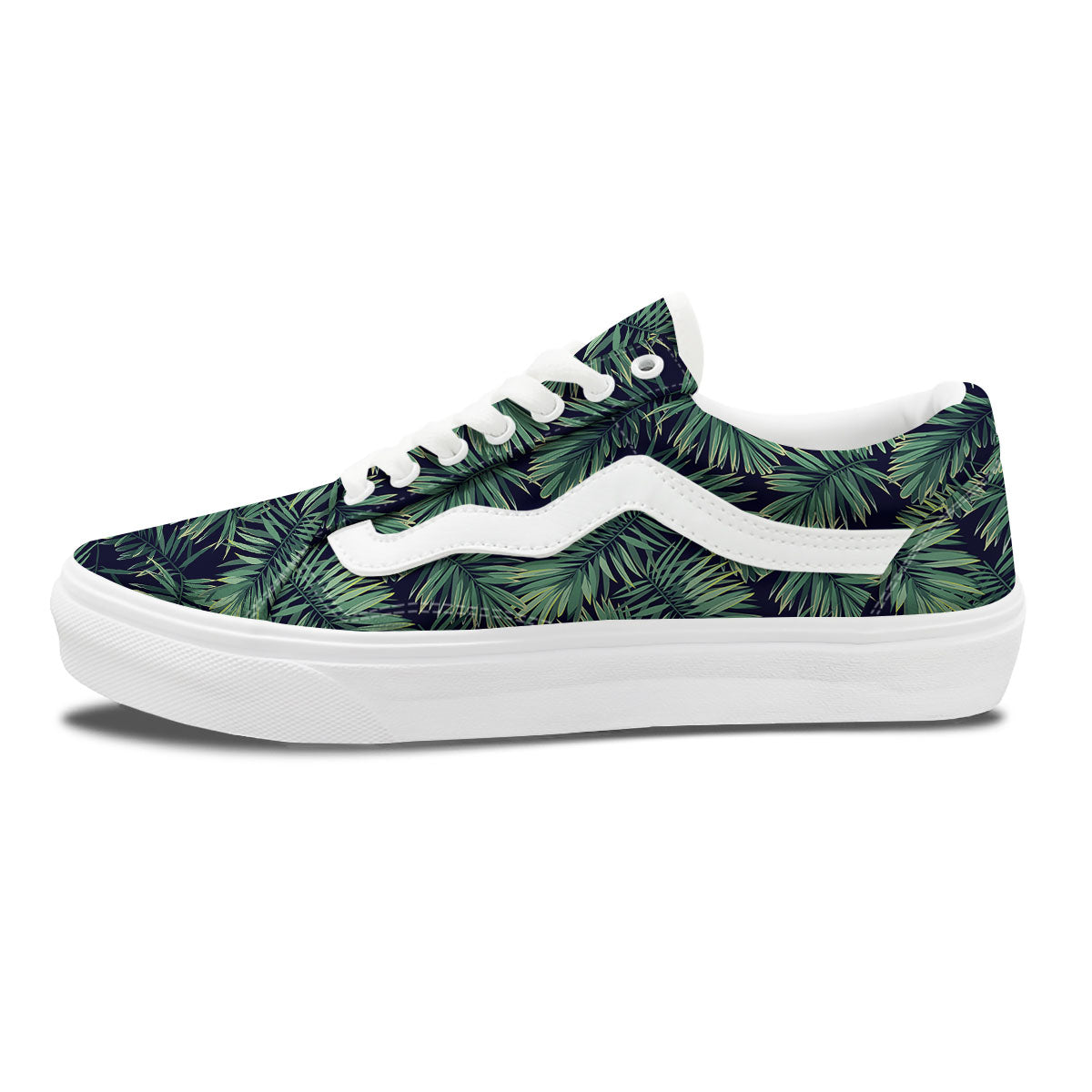 Dark Green Palm Tree Print Pattern Skate Shoes-grizzshop