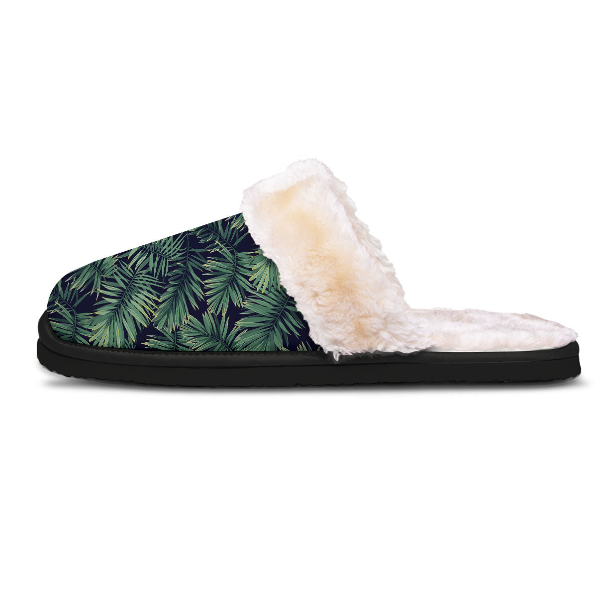 Dark Green Palm Tree Print Pattern Slippers-grizzshop