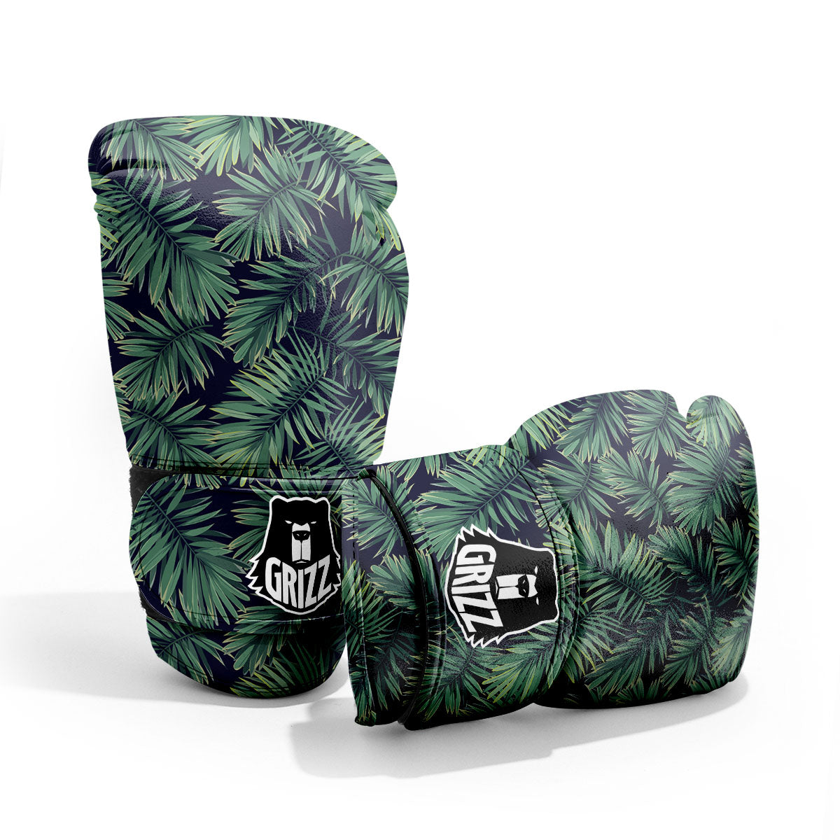 Dark Green Palm Tree Print Pattern Pro Boxing Glove
