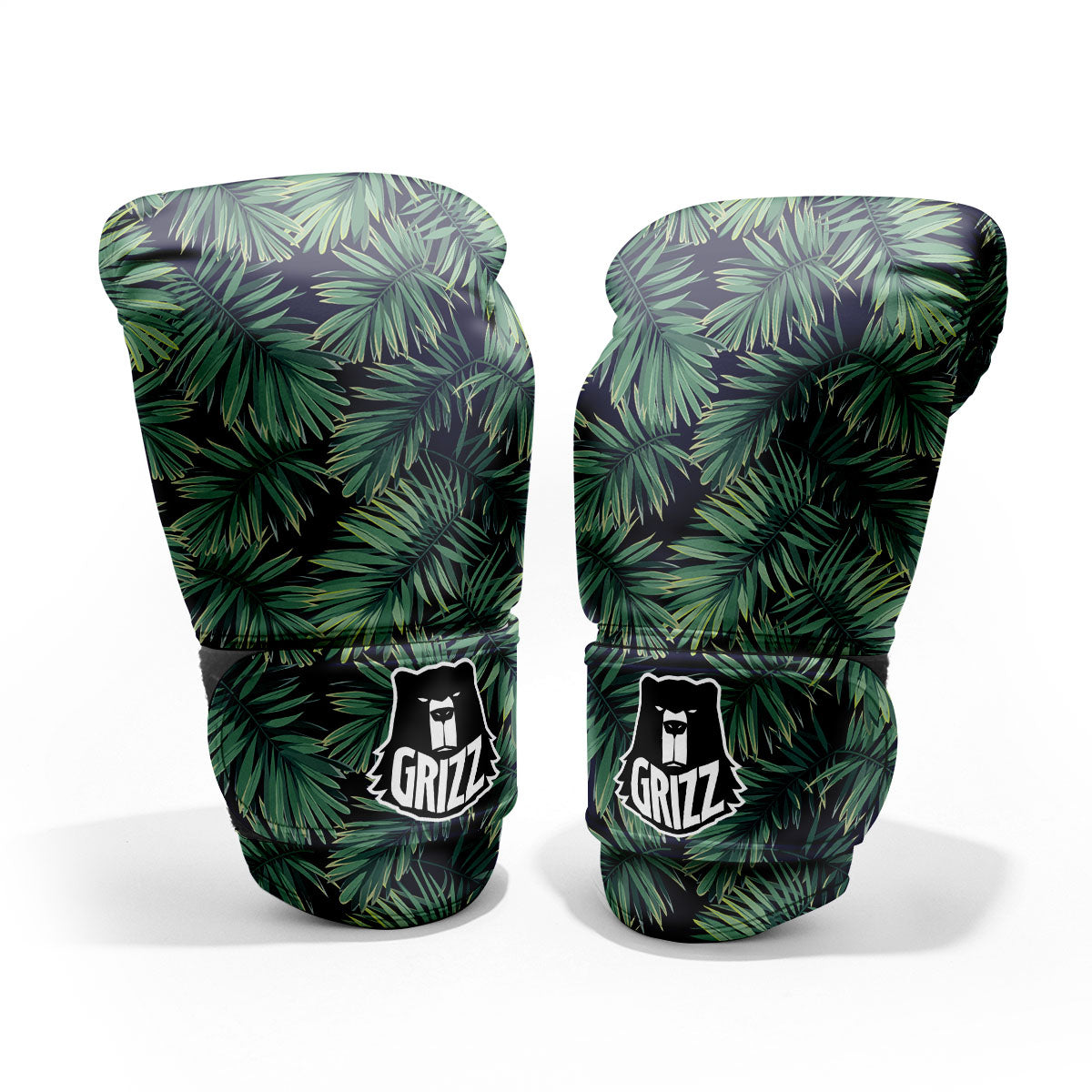 Dark Green Palm Tree Print Pattern Pro Boxing Glove