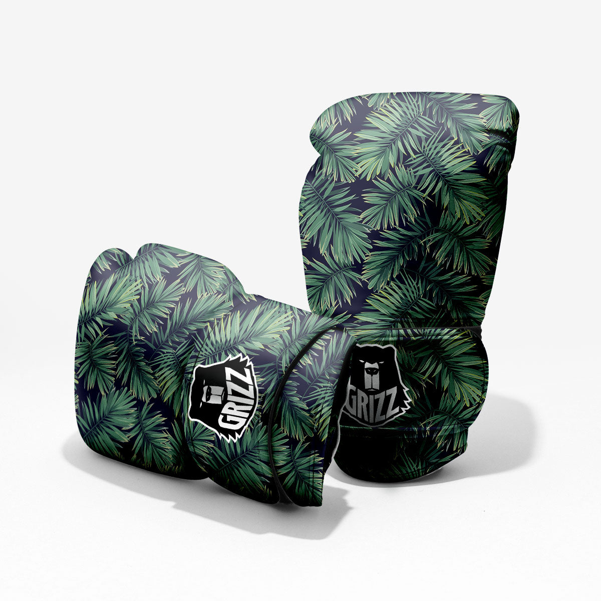 Dark Green Palm Tree Print Pattern Pro Boxing Glove