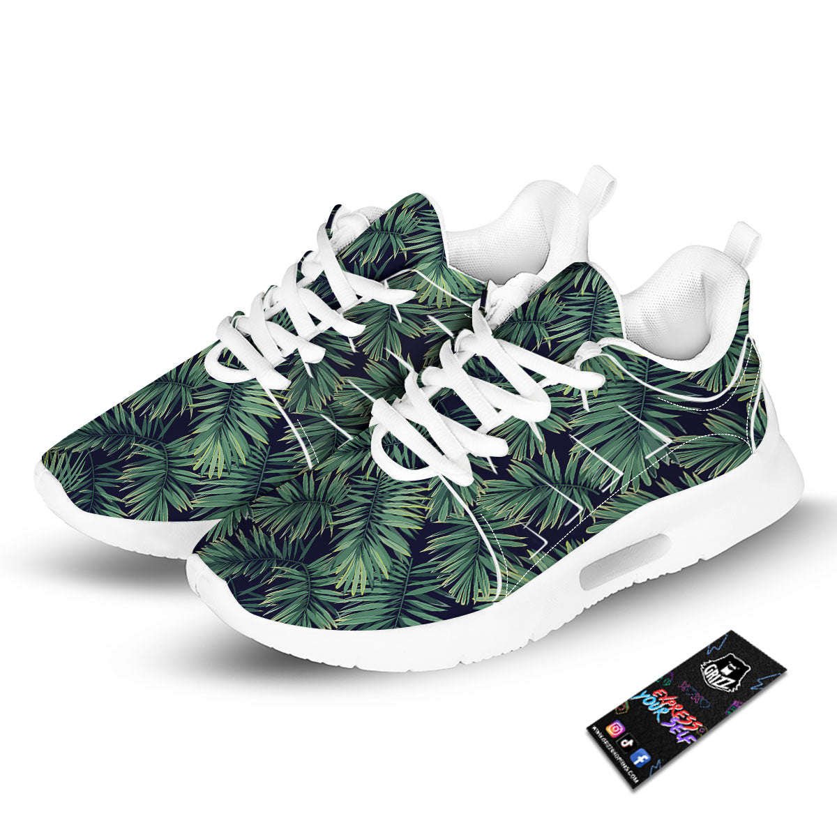 Dark Green Palm Tree Print Pattern Tennis Shoes-grizzshop