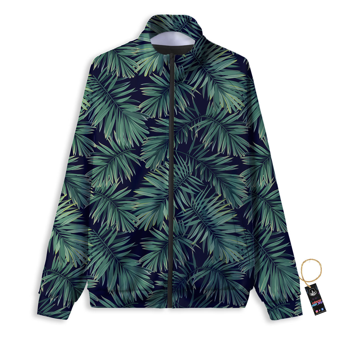 Dark Green Palm Tree Print Pattern Track Jacket-grizzshop