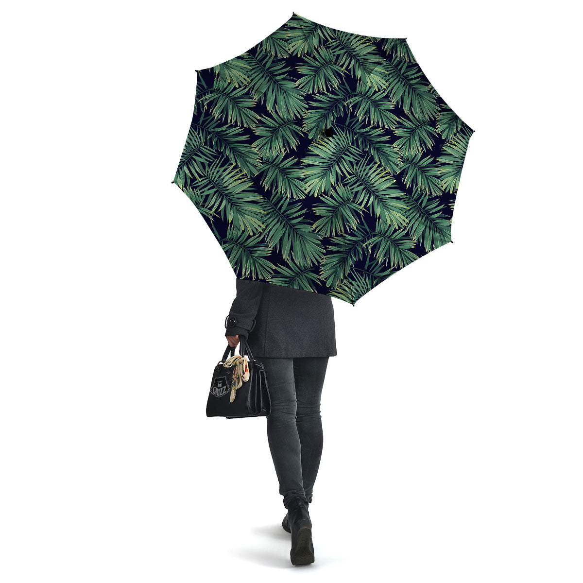 Dark Green Palm Tree Print Pattern Umbrella-grizzshop