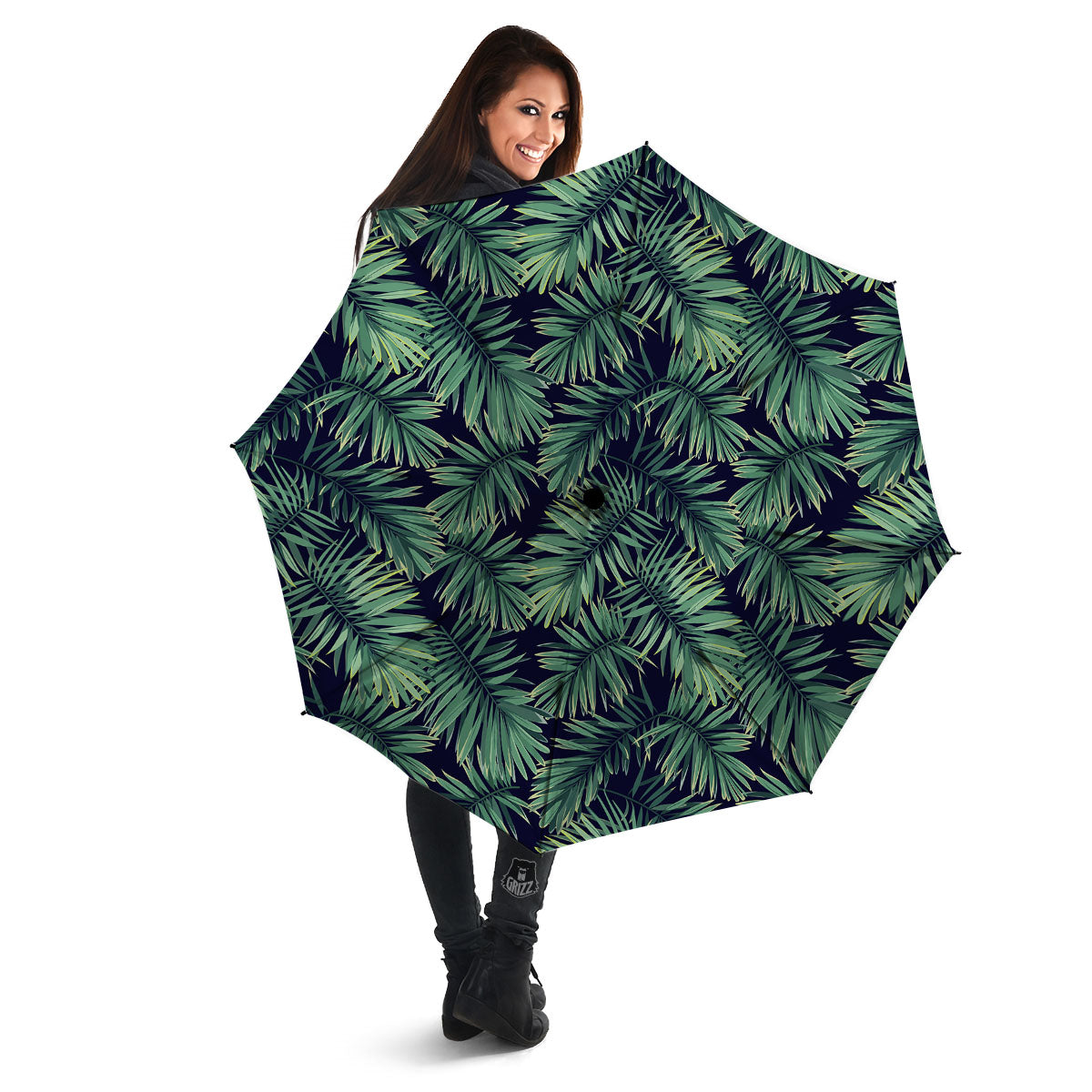 Dark Green Palm Tree Print Pattern Umbrella-grizzshop