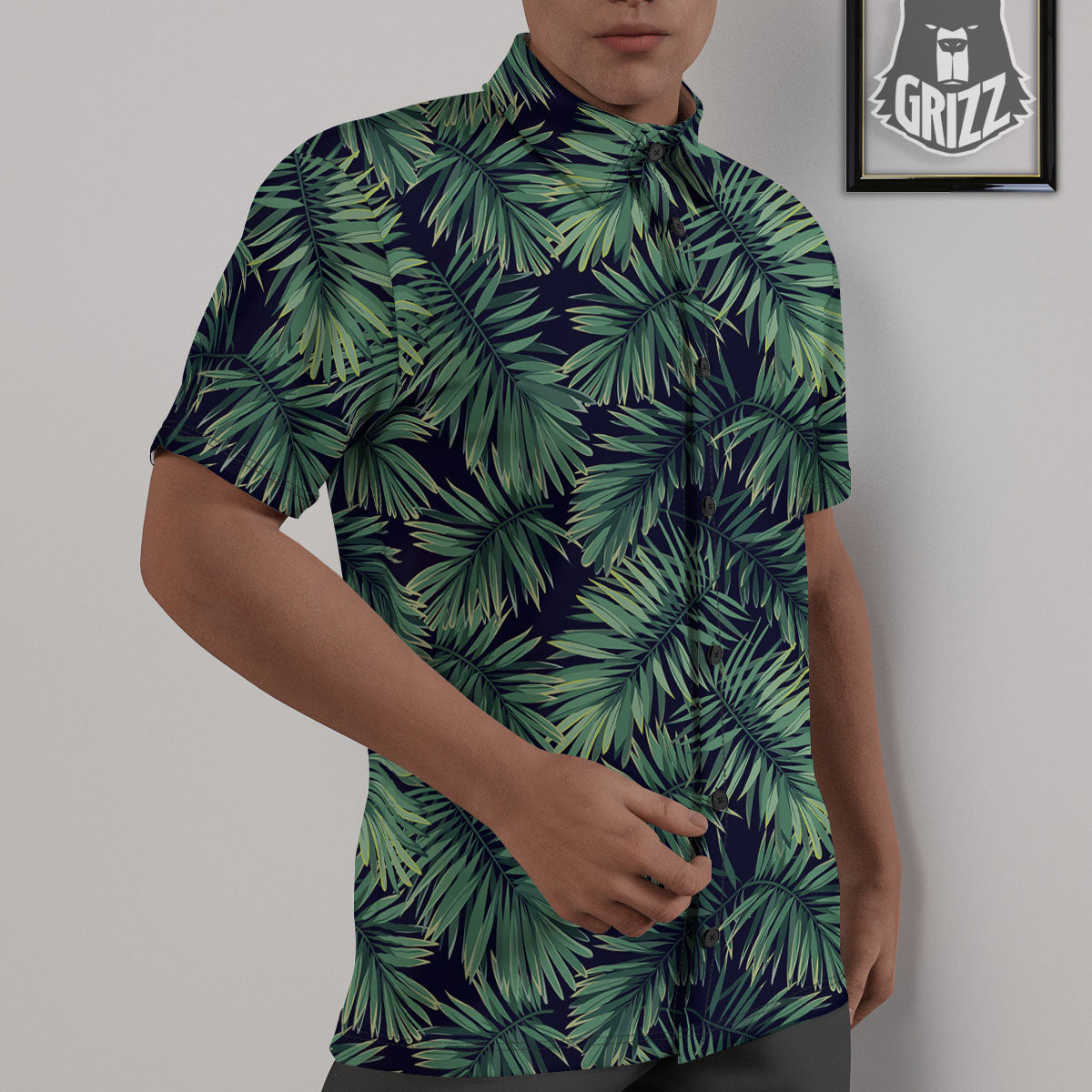 Dark Green Palm Tree Print Pattern Untucked Shirts-grizzshop