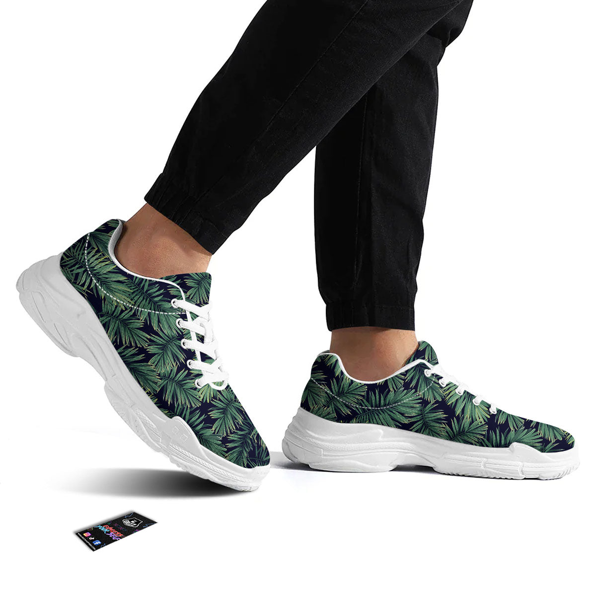 Dark Green Palm Tree Print Pattern White Chunky Shoes-grizzshop