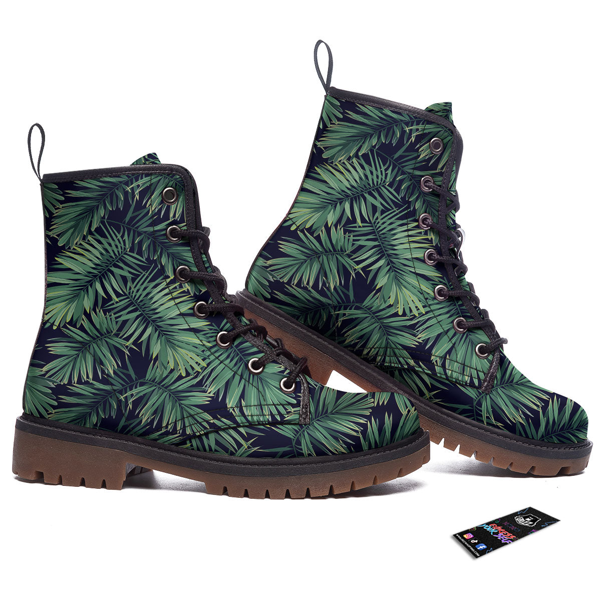 Dark Green Palm Tree Print Pattern Work Boots-grizzshop
