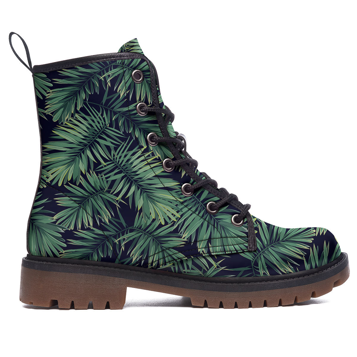 Dark Green Palm Tree Print Pattern Work Boots-grizzshop