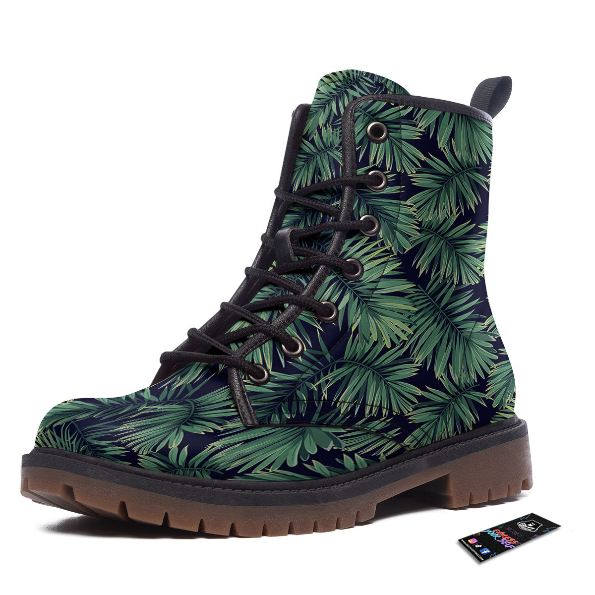 Dark Green Palm Tree Print Pattern Work Boots-grizzshop