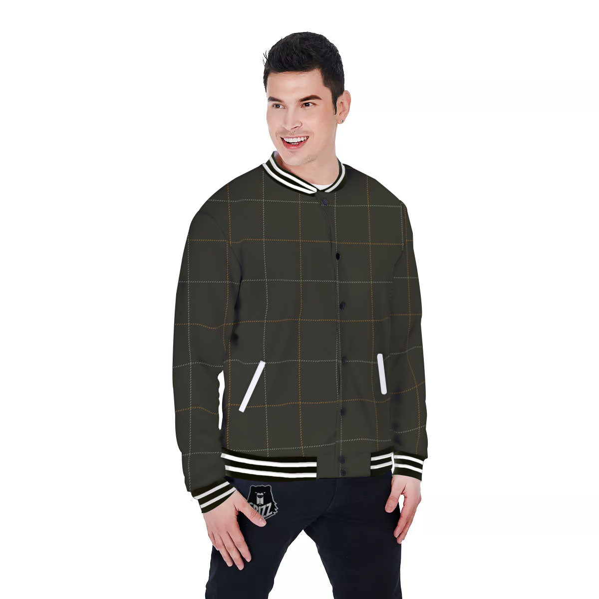 Dark Green Tattersall Print Pattern Baseball Jacket-grizzshop