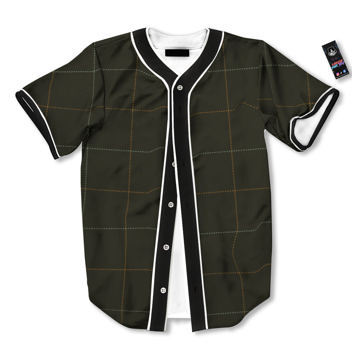 Dark Green Tattersall Print Pattern Baseball Jersey-grizzshop