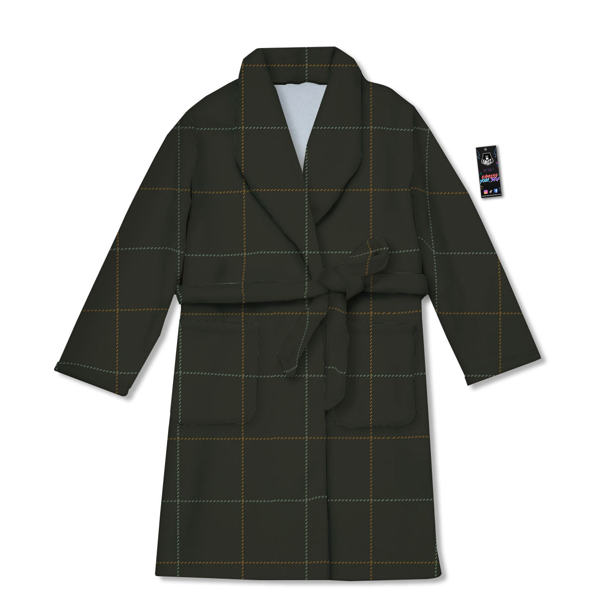 Dark Green Tattersall Print Pattern Bathrobe-grizzshop
