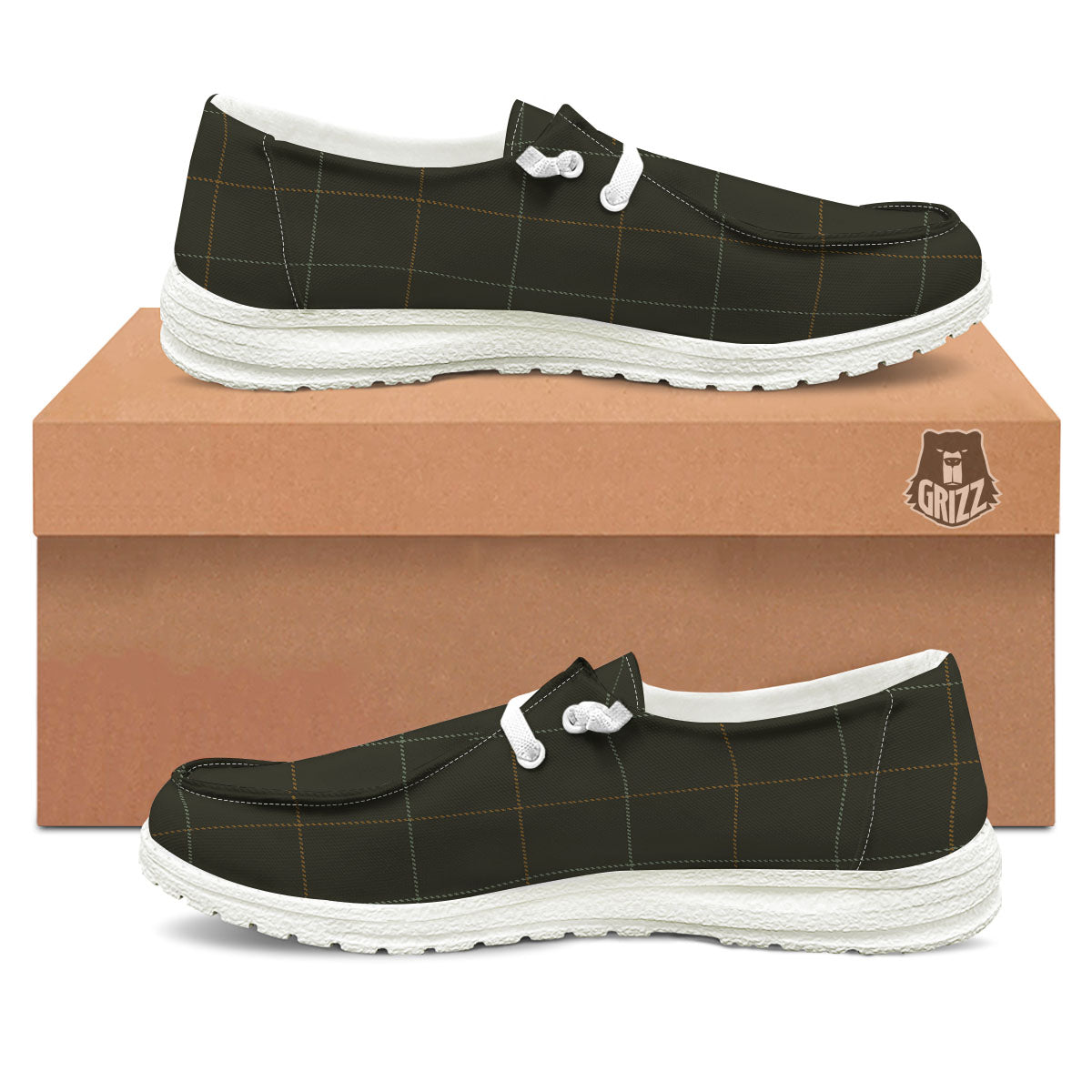 Dark Green Tattersall Print Pattern Black Loafers-grizzshop