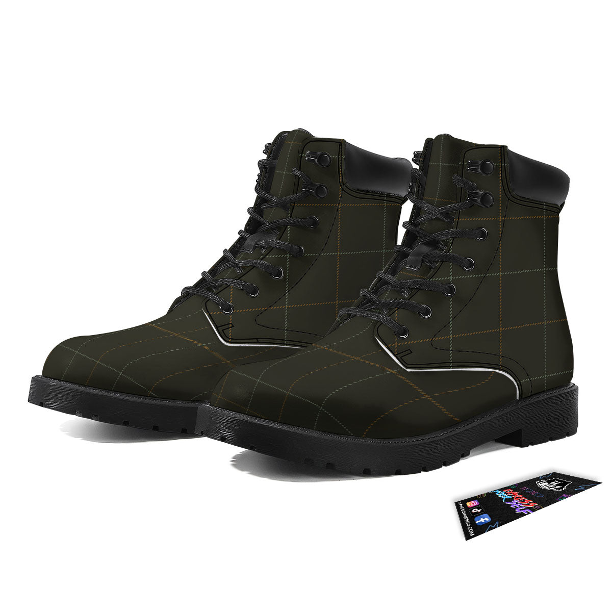 Dark Green Tattersall Print Pattern Boots-grizzshop