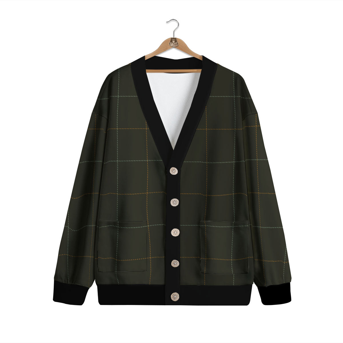 Dark Green Tattersall Print Pattern Cardigan-grizzshop