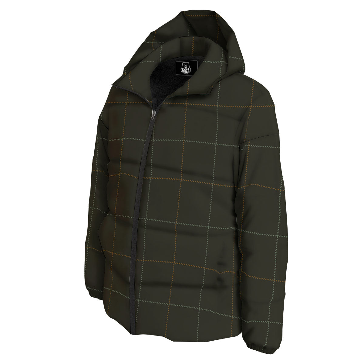 Dark Green Tattersall Print Pattern Down Jacket-grizzshop