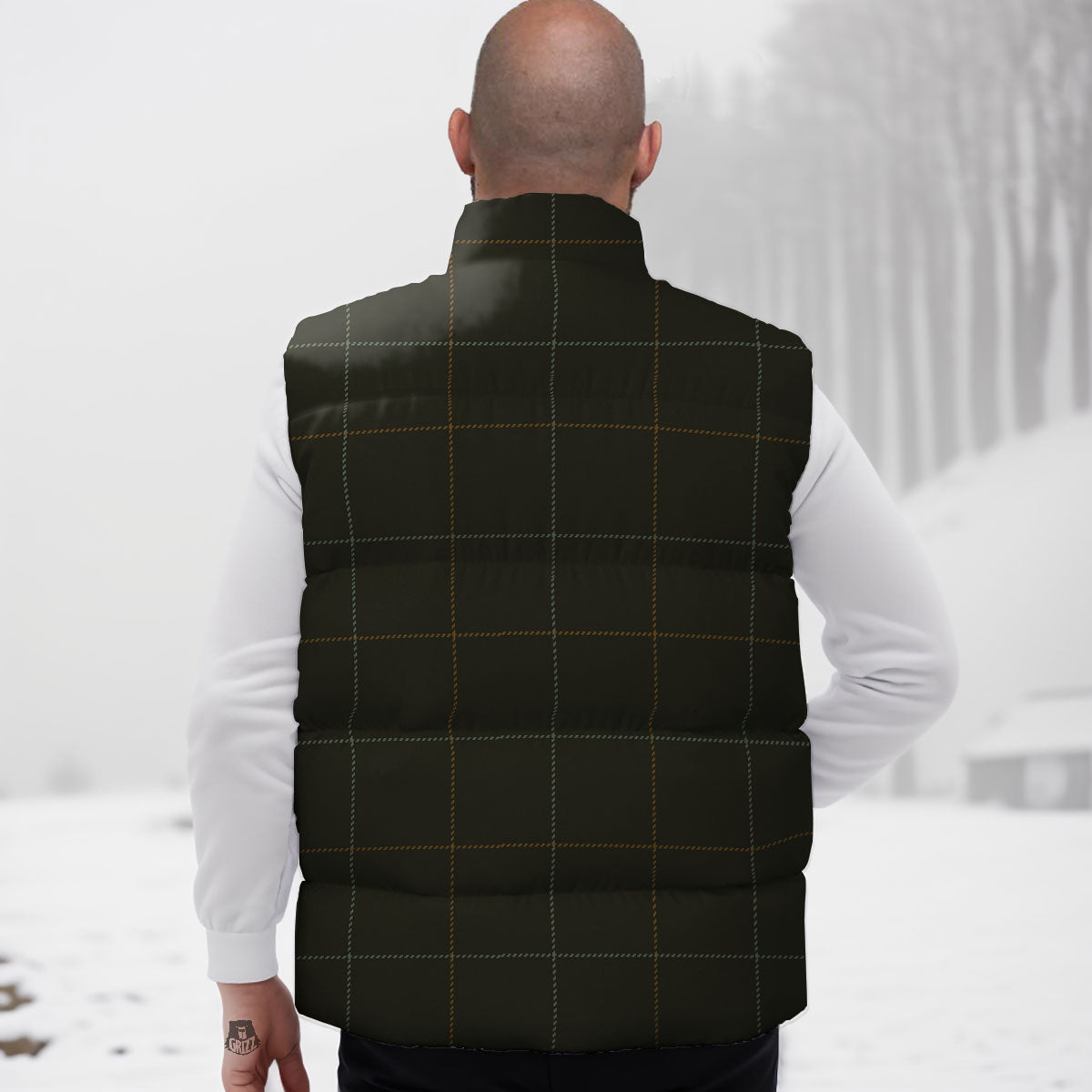 Dark Green Tattersall Print Pattern Down Vest