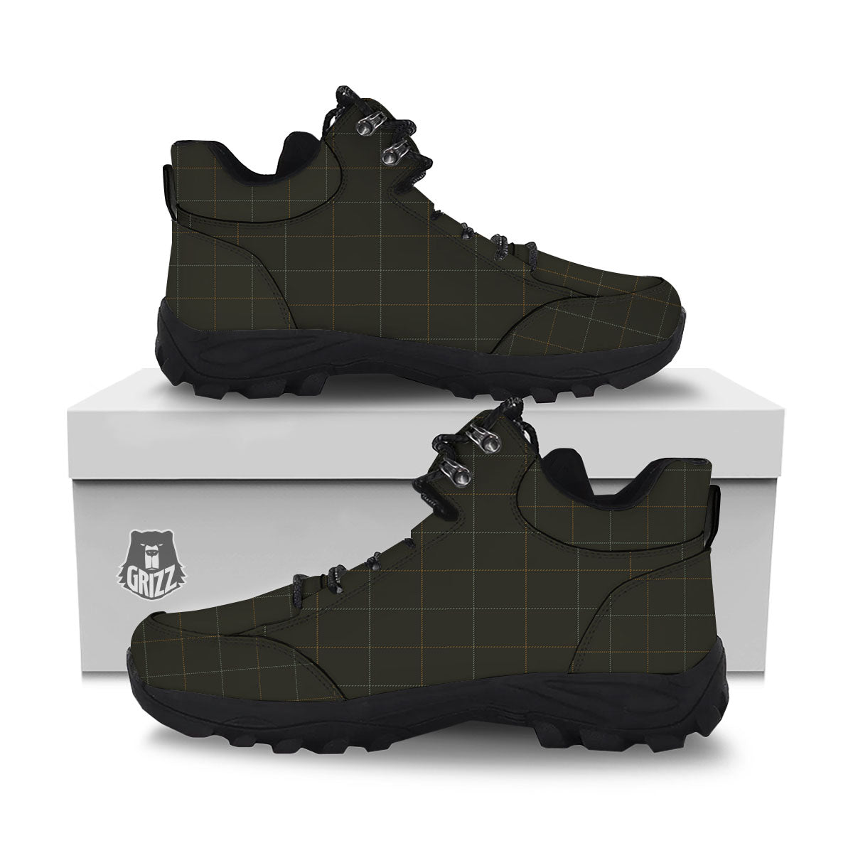 Dark Green Tattersall Print Pattern Hiking Shoes-grizzshop