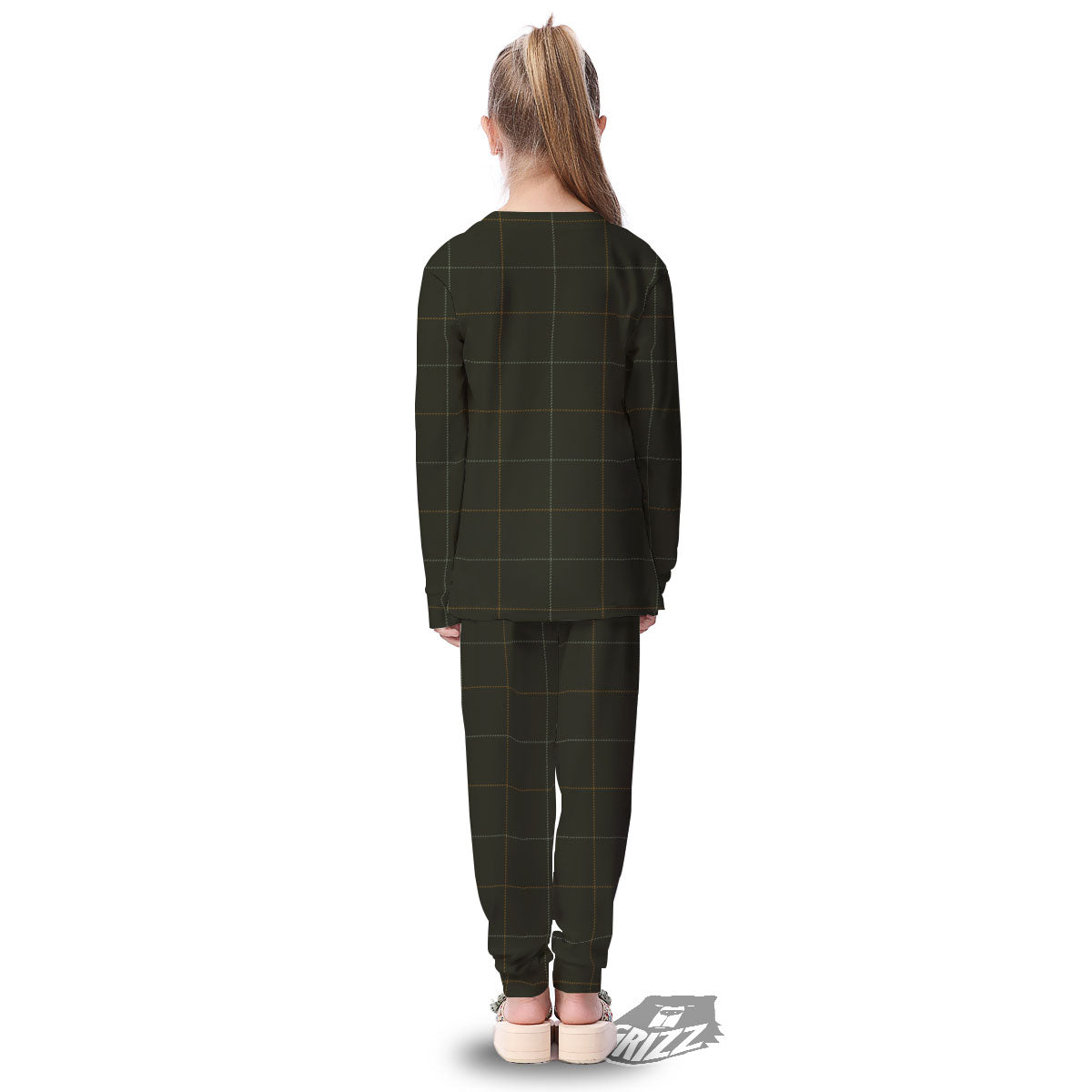 Dark Green Tattersall Print Pattern Kid's Pajamas-grizzshop