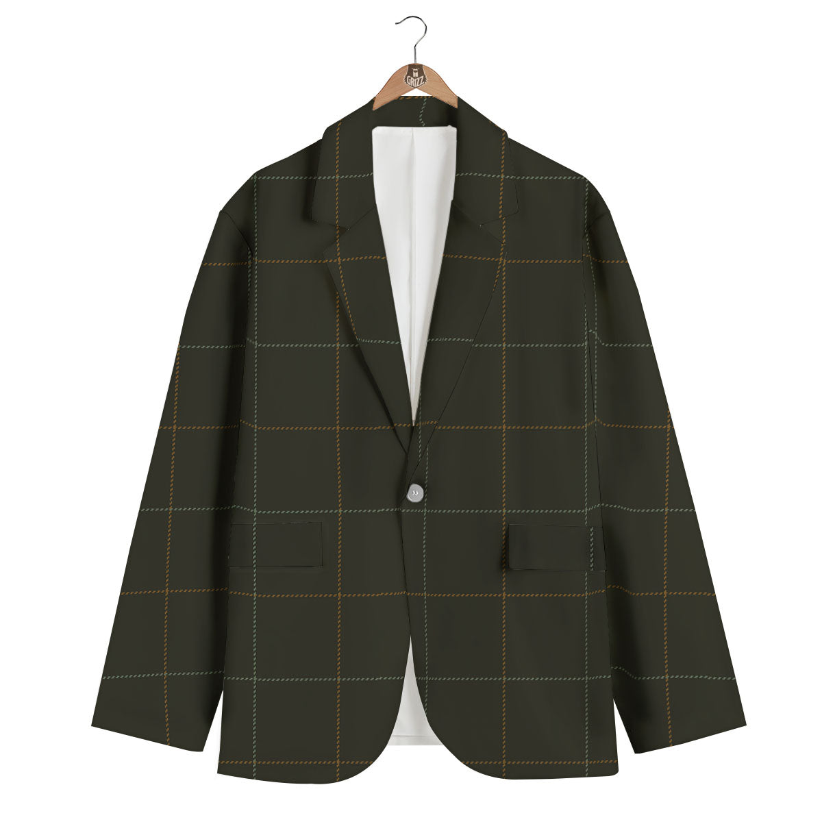 Dark Green Tattersall Print Pattern Men's Blazer-grizzshop