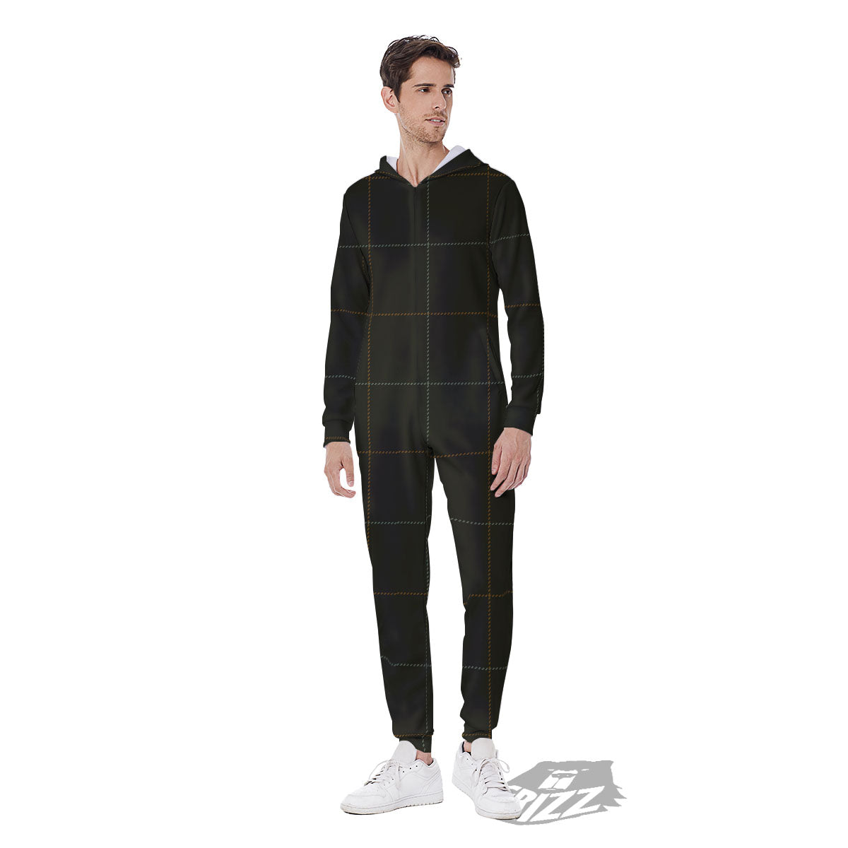 Dark Green Tattersall Print Pattern Men's Jumpsuit-grizzshop