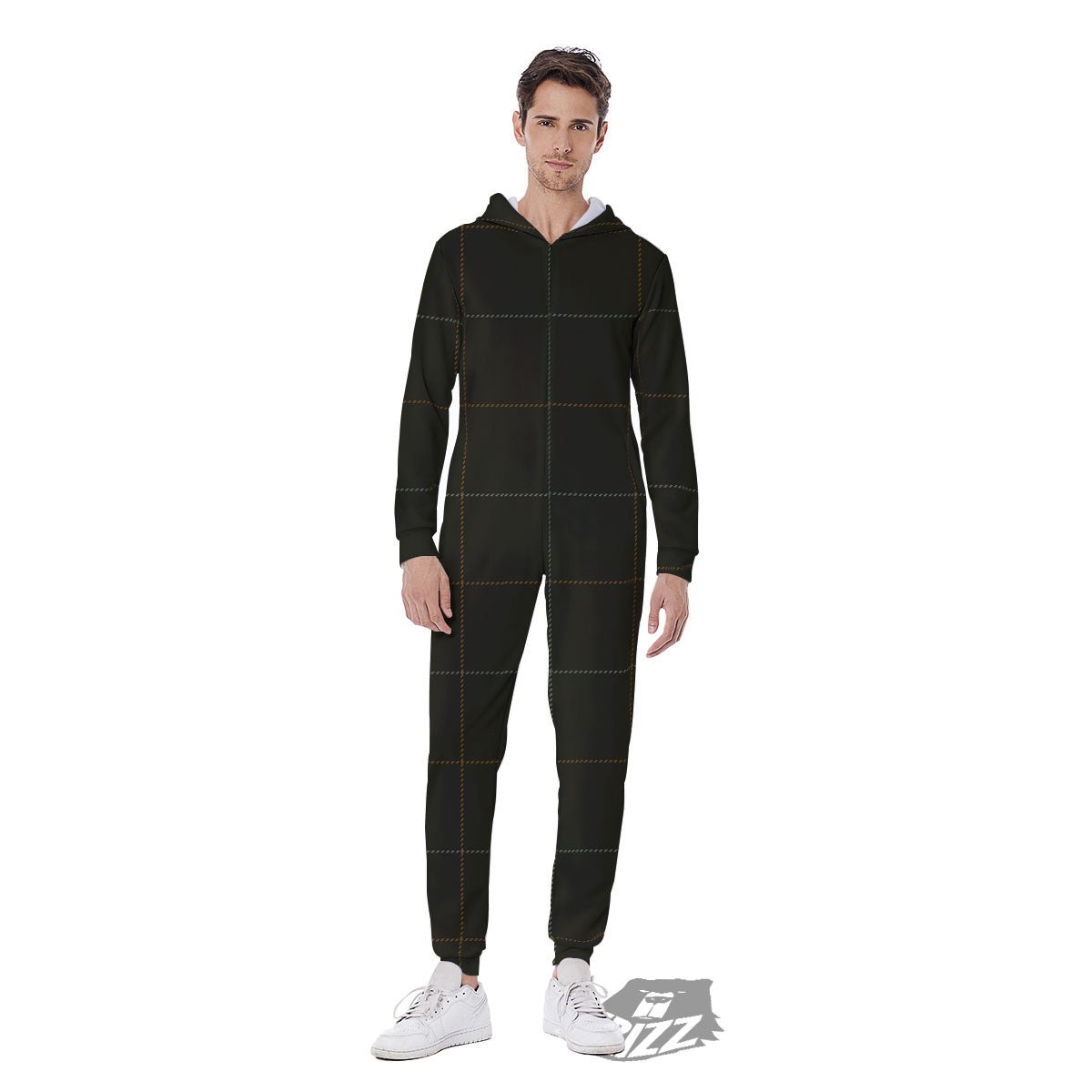 Dark Green Tattersall Print Pattern Men's Jumpsuit-grizzshop