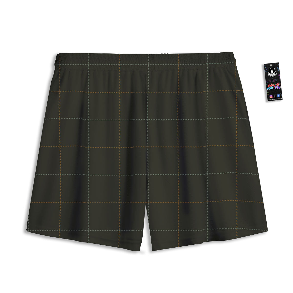 Dark Green Tattersall Print Pattern Mesh Shorts