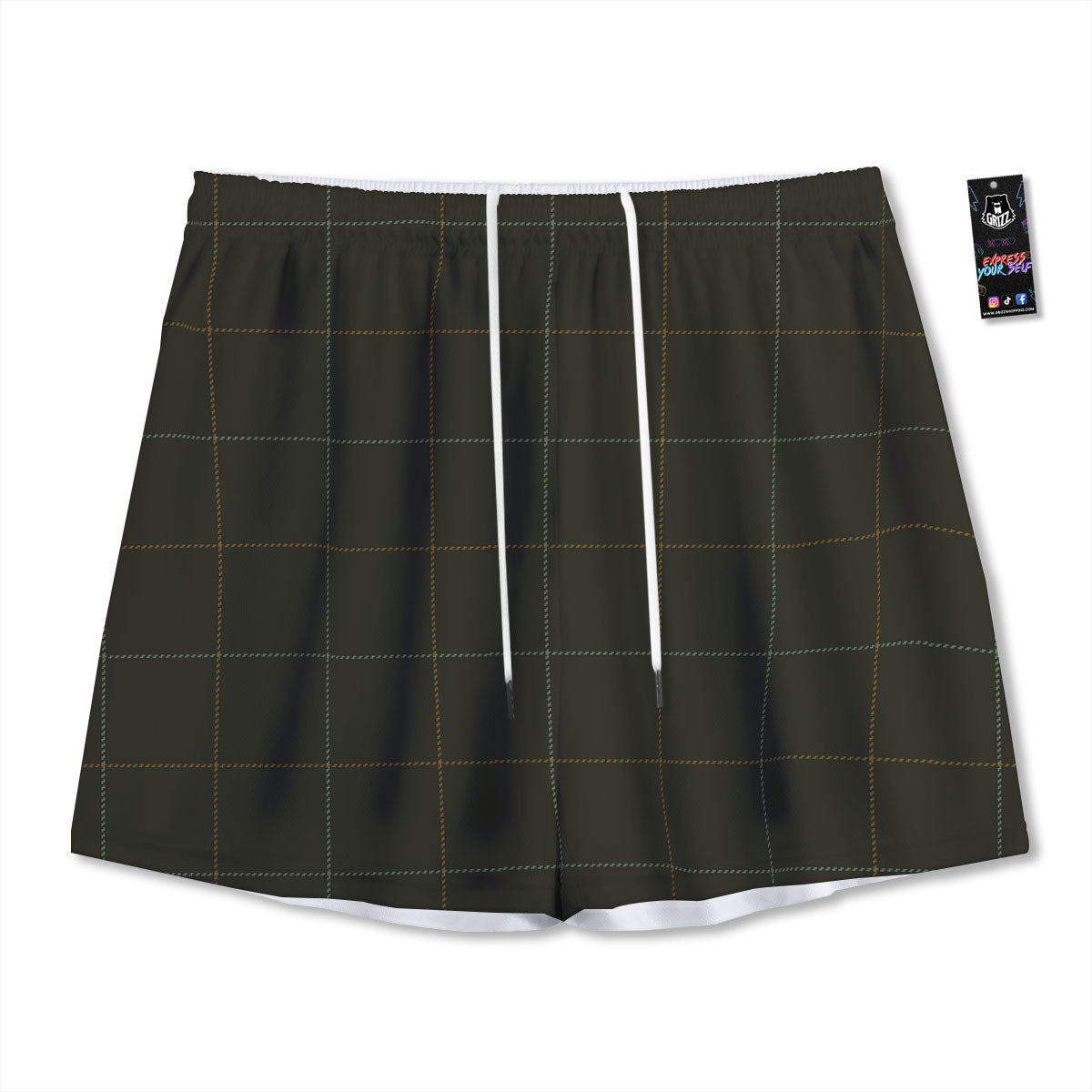 Dark Green Tattersall Print Pattern Mesh Shorts
