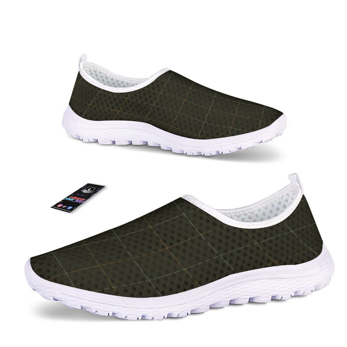 Dark Green Tattersall Print Pattern Nurse Shoes-grizzshop