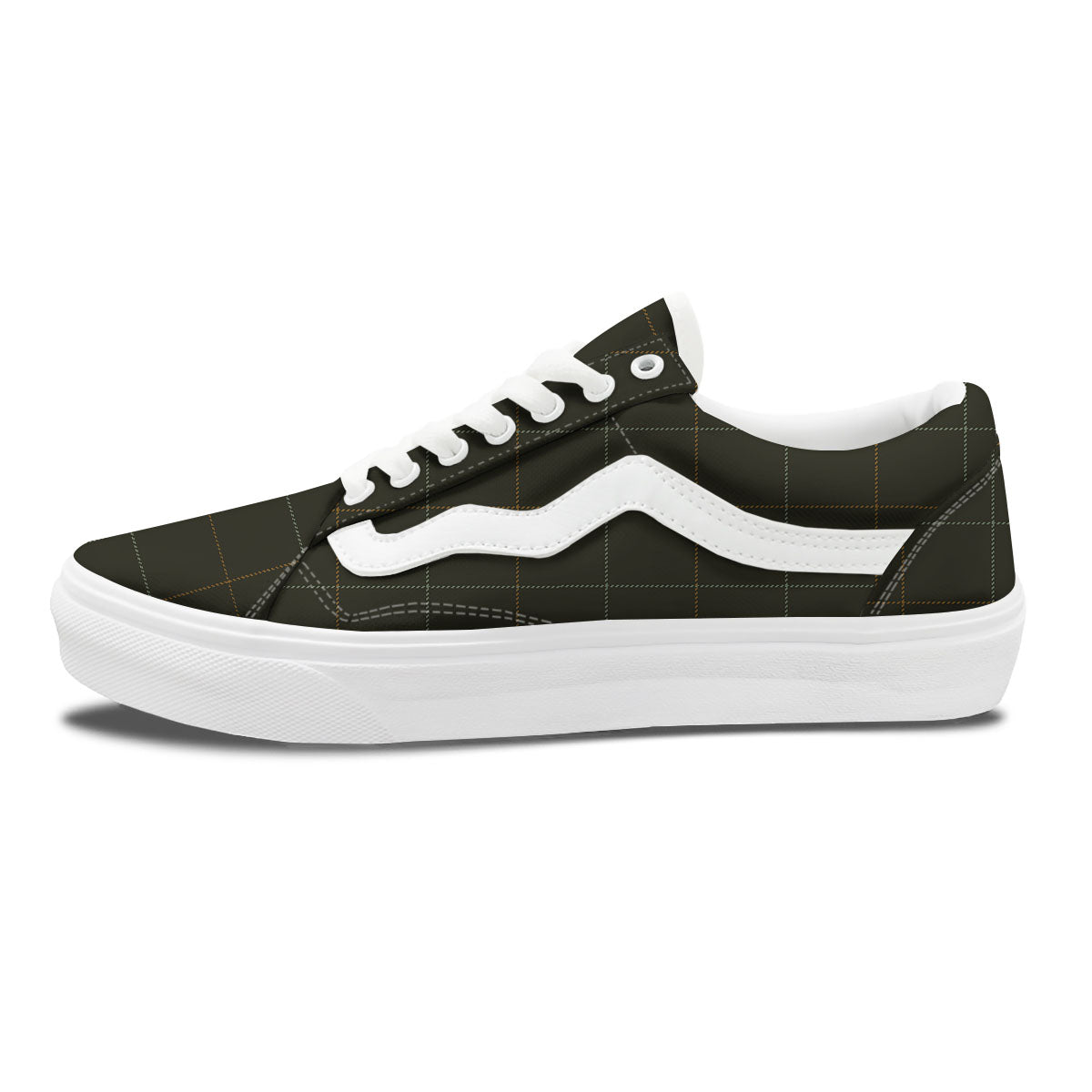 Dark Green Tattersall Print Pattern Skate Shoes-grizzshop
