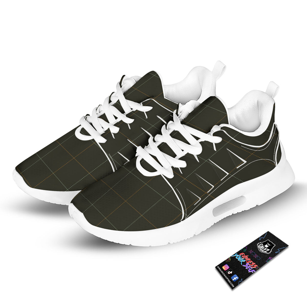 Dark Green Tattersall Print Pattern Tennis Shoes-grizzshop