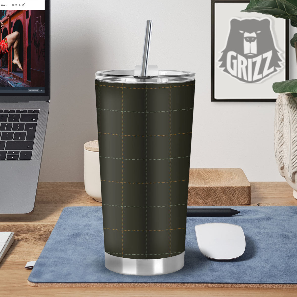 Dark Green Tattersall Print Pattern Tumbler-grizzshop
