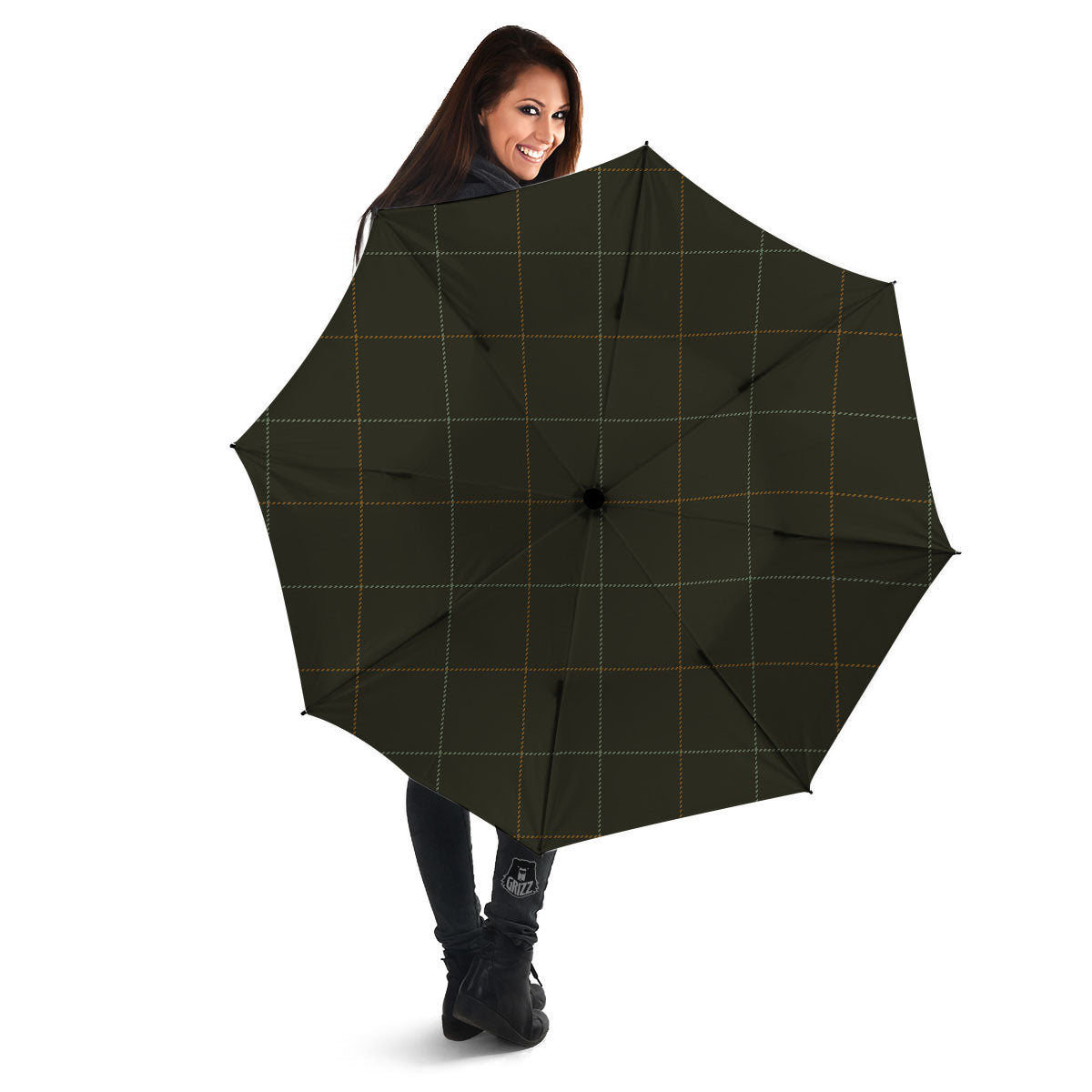 Dark Green Tattersall Print Pattern Umbrella-grizzshop