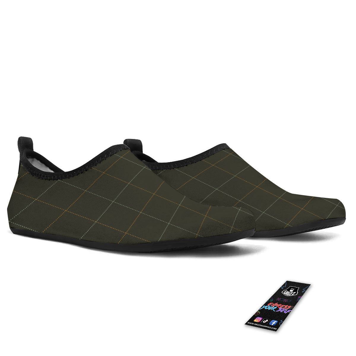 Dark Green Tattersall Print Pattern Water Shoes-grizzshop