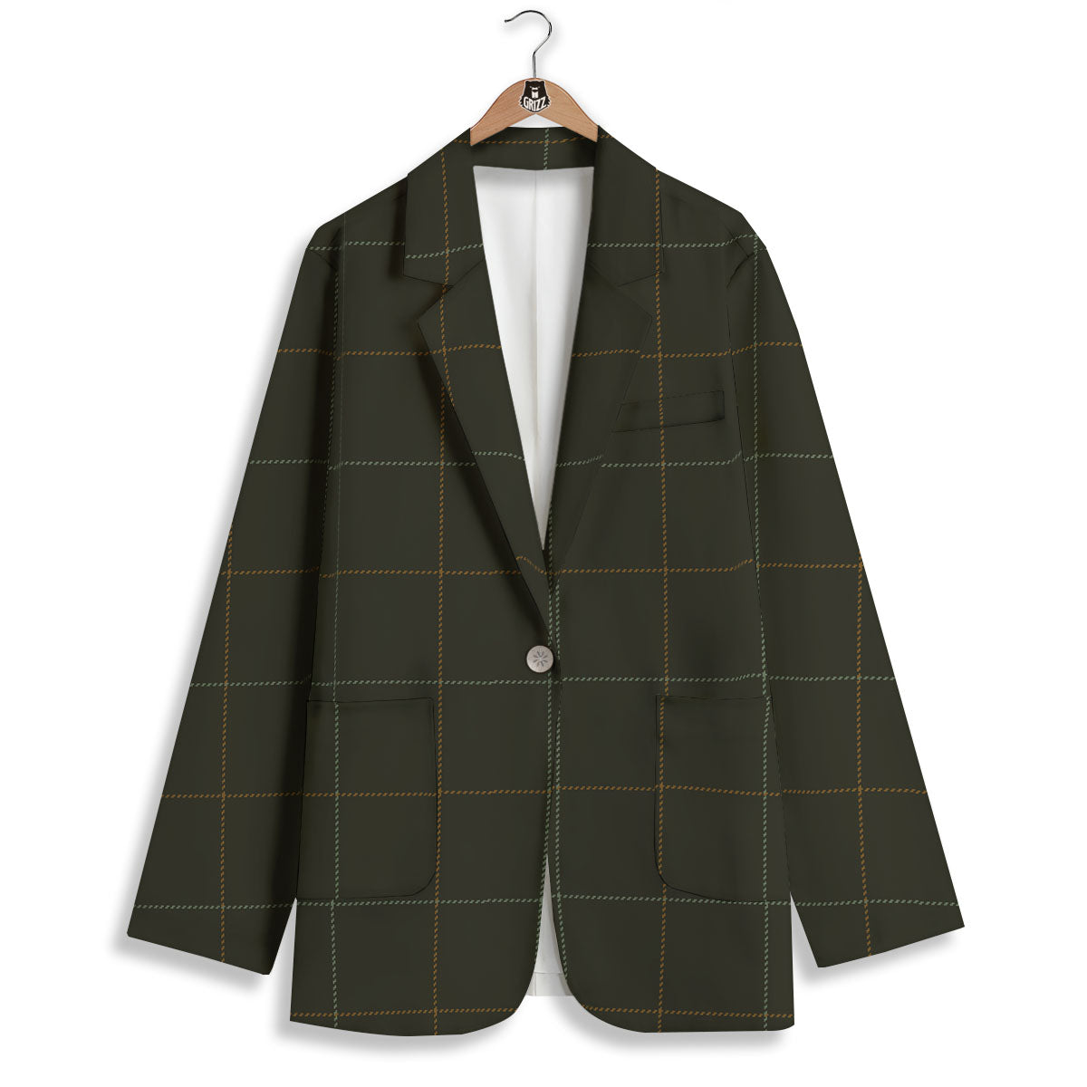 Dark Green Tattersall Print Pattern Women's Blazer-grizzshop