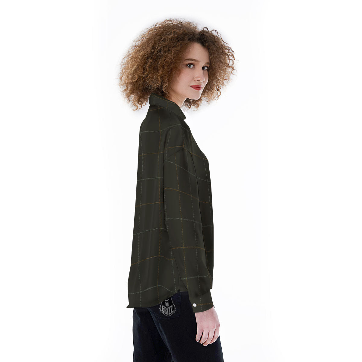 Dark Green Tattersall Print Pattern Women's Long Sleeve Shirts-grizzshop