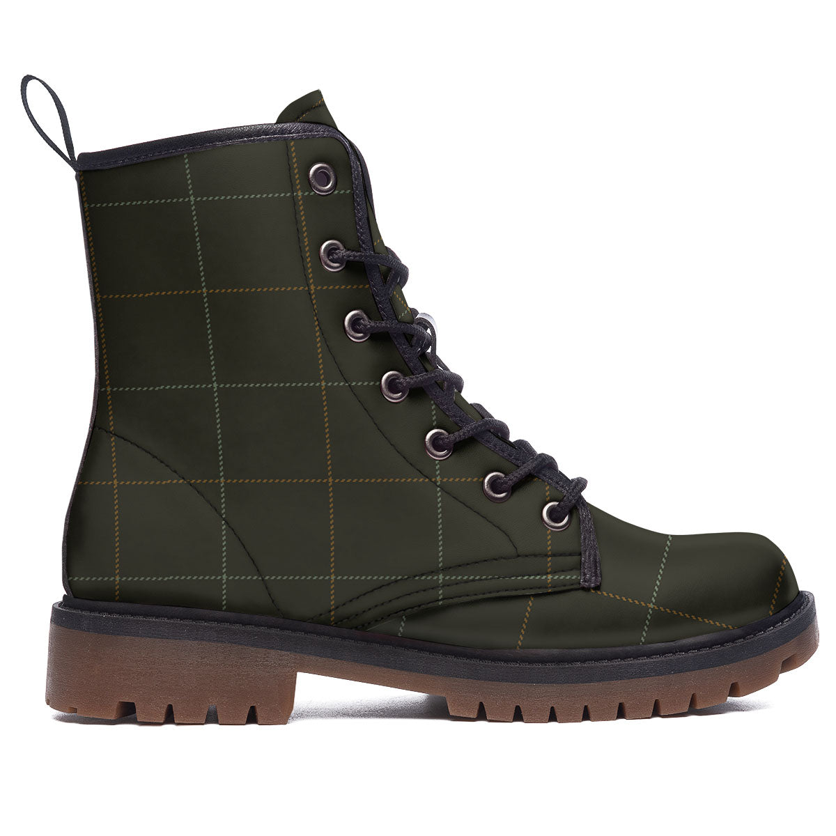 Dark Green Tattersall Print Pattern Work Boots-grizzshop