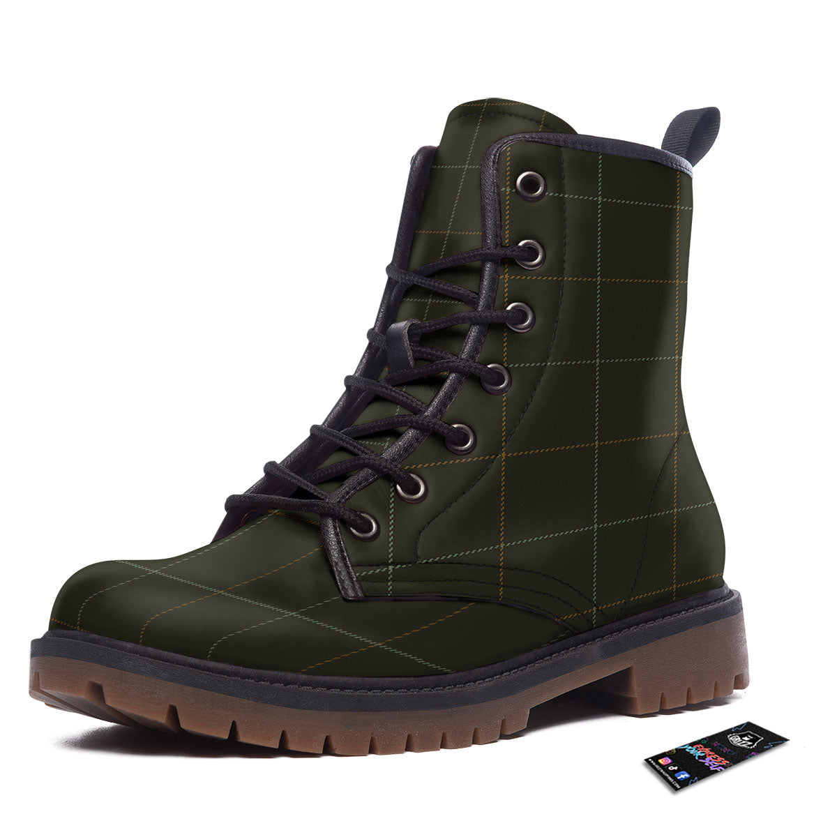 Dark Green Tattersall Print Pattern Work Boots-grizzshop