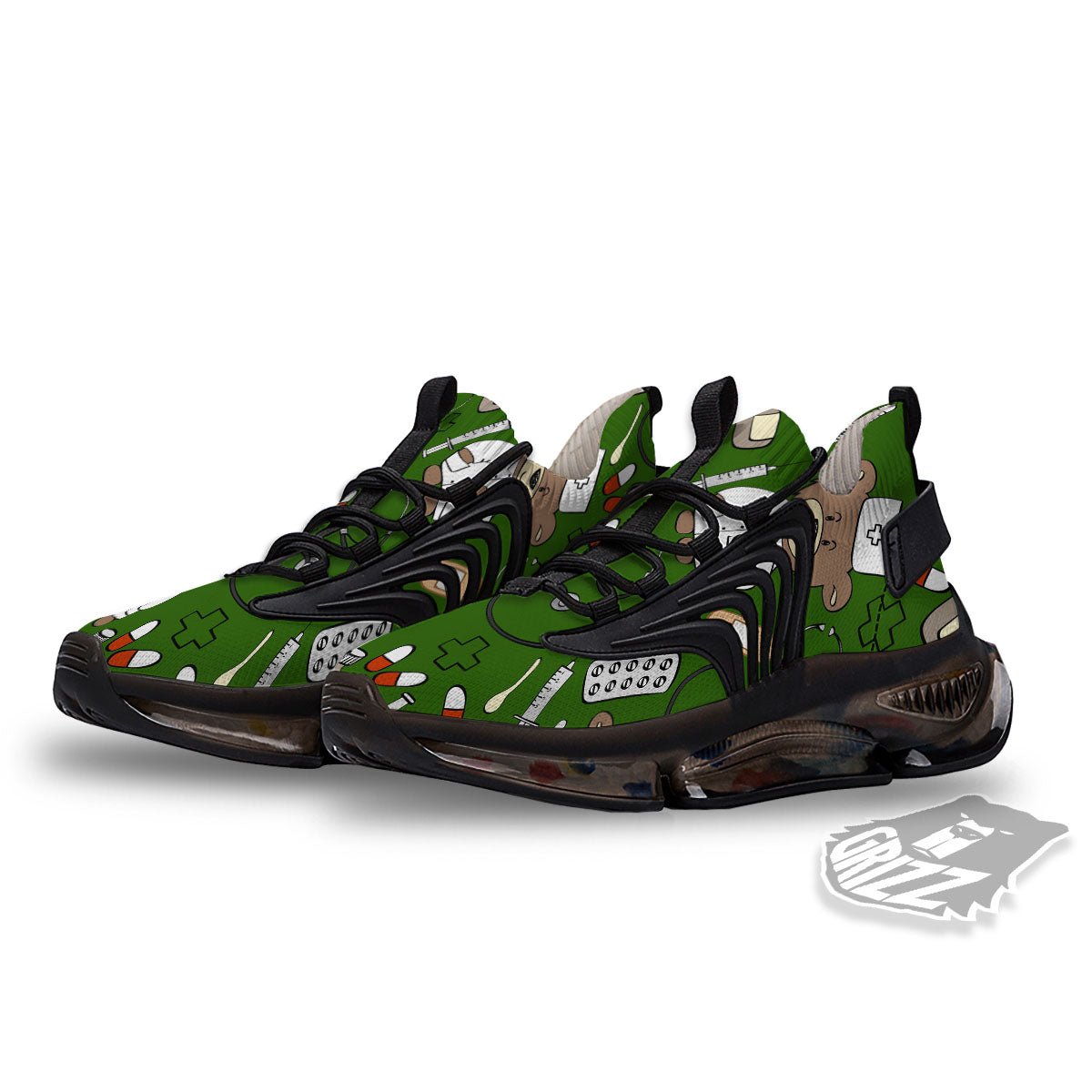Dark Green Teddy Bear Nurse Black Gym Shoes-grizzshop