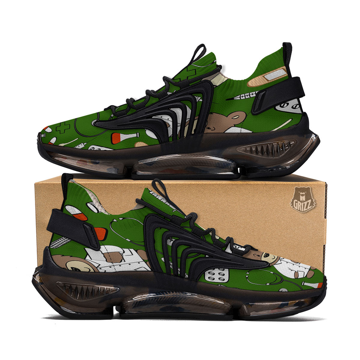 Dark Green Teddy Bear Nurse Black Gym Shoes-grizzshop