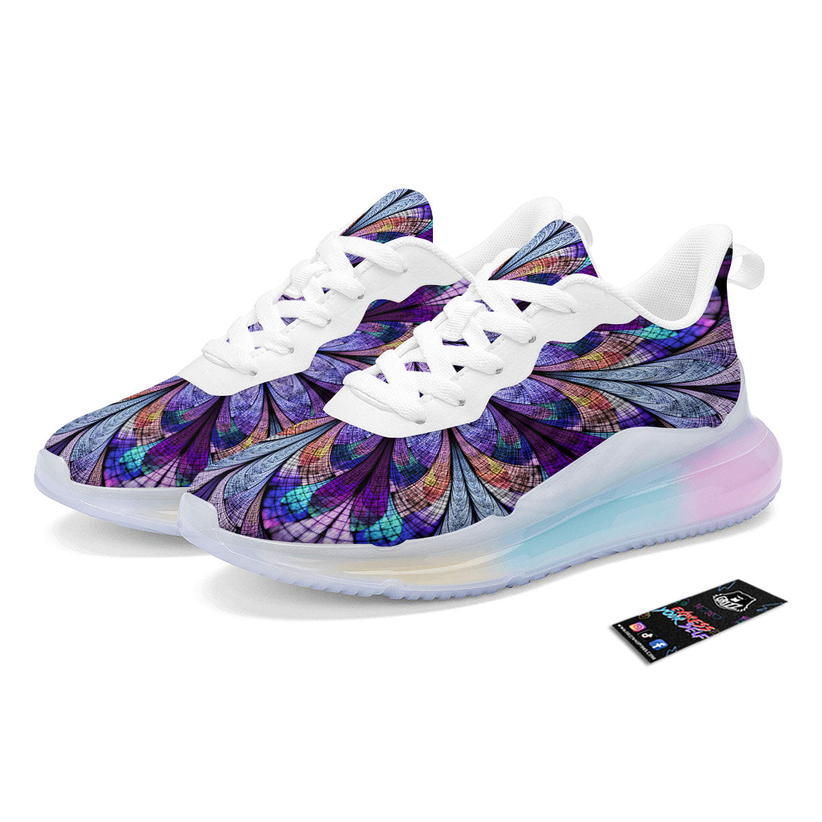 Dark Mandala Teal And Purple Print Running Sneakers-grizzshop