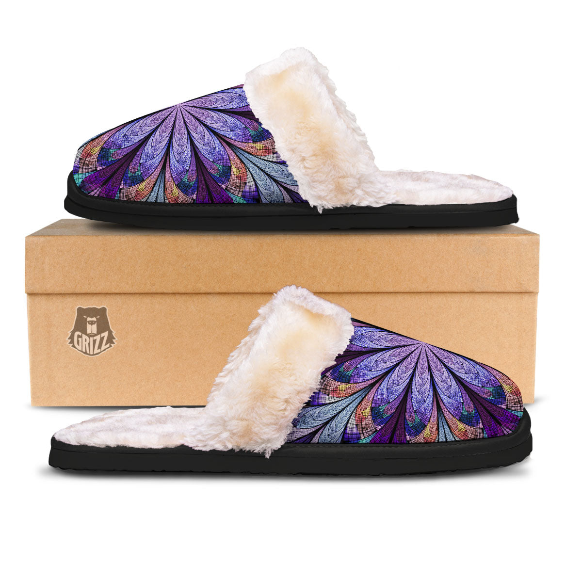 Dark Mandala Teal And Purple Print Slippers-grizzshop